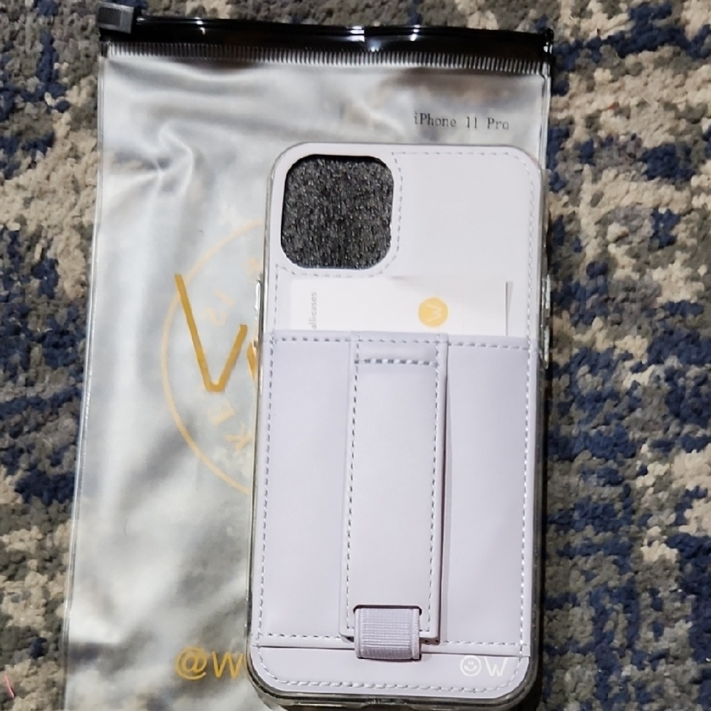 White Wallet Phone Case for iPhone 11 Pro with Cardholder and Stand